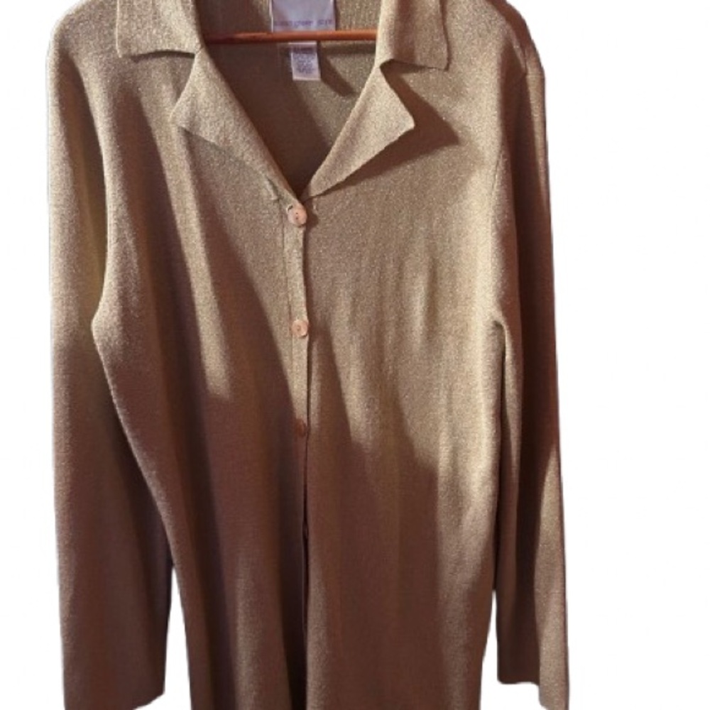 Susan Graver from QVC Gold Button-Down long cardigan - tiny gold sparkles